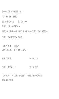 Fuel Gas Receipt