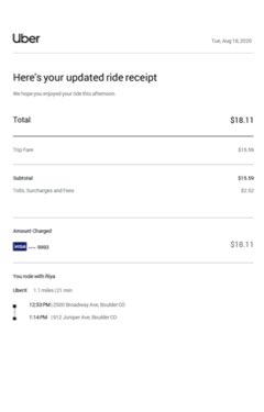 Uber Rideshare Receipt